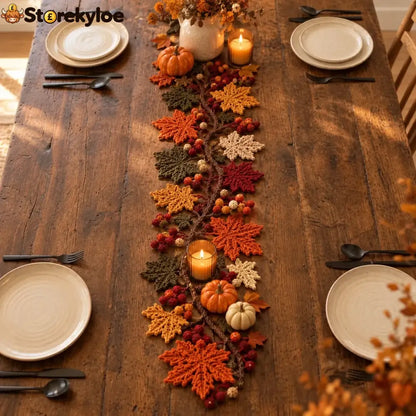 🍂 Autumn Leaf Table Runner | Fall Thanksgiving Dining Table Centerpiece Decor 🦃 - 13’’ × 72’’ (33 × 183 cm)