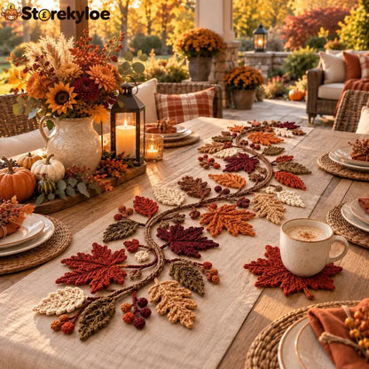 🍂 Autumn Leaf Table Runner | Fall Thanksgiving Dining Table Centerpiece Decor 🦃 - 13’’ × 72’’ (33 × 183 cm)