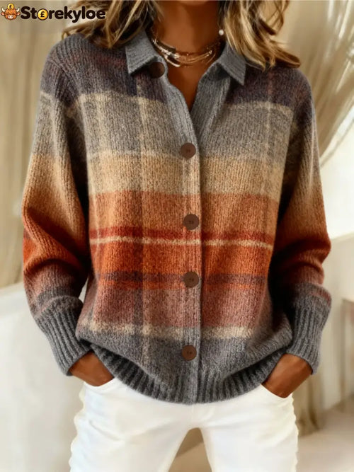 Autumn Ombre Plaid Cardigan - Multicolor / S