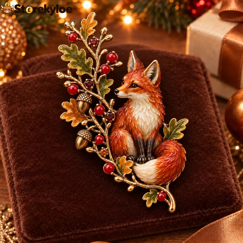 Autumn Woodland Fox 🦊 Oak & Berry Country Brooch - fox