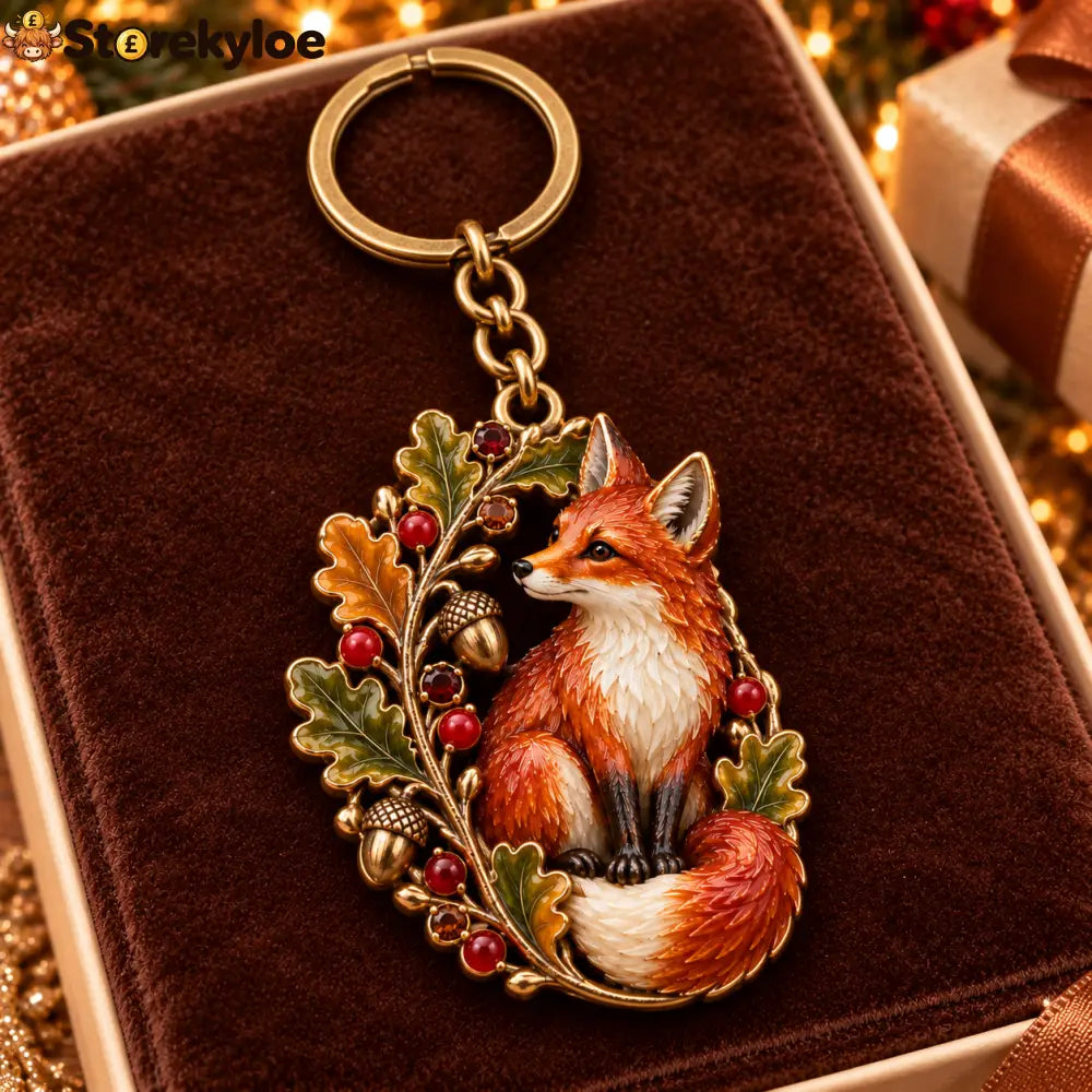 Autumn Woodland Fox 🍂 Oak & Berry Keepsake Keyring - Fox