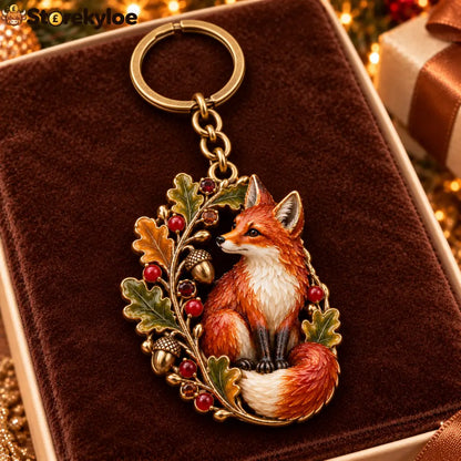 Autumn Woodland Fox 🍂 Oak & Berry Keepsake Keyring - Fox