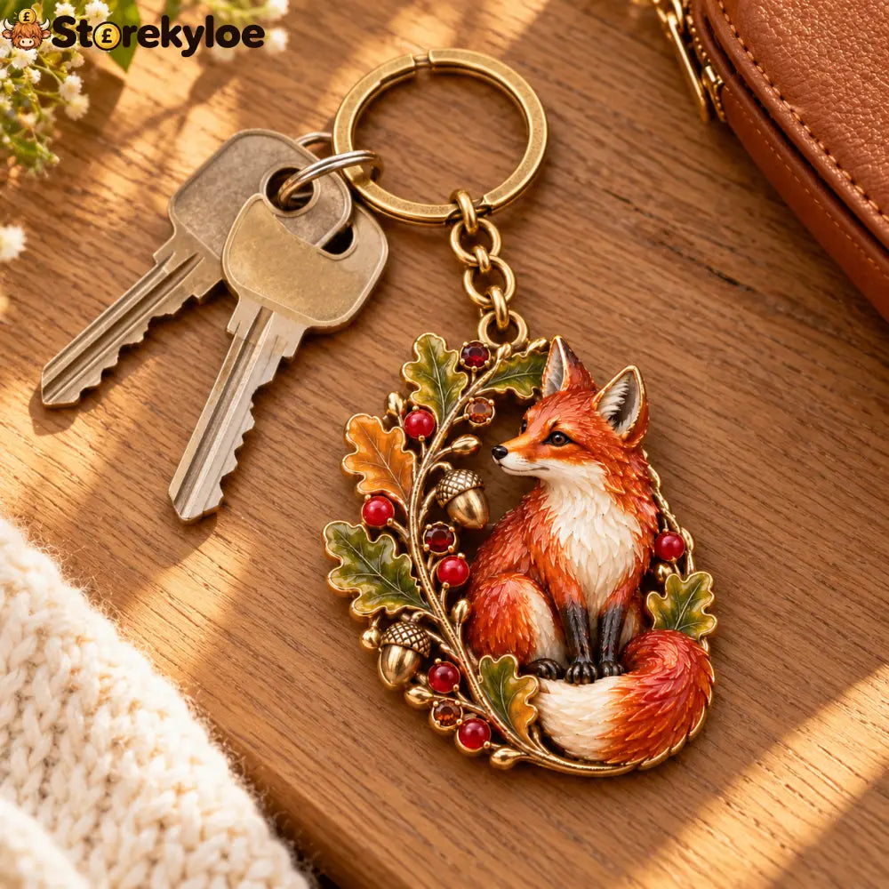 Autumn Woodland Fox 🍂 Oak & Berry Keepsake Keyring - Fox