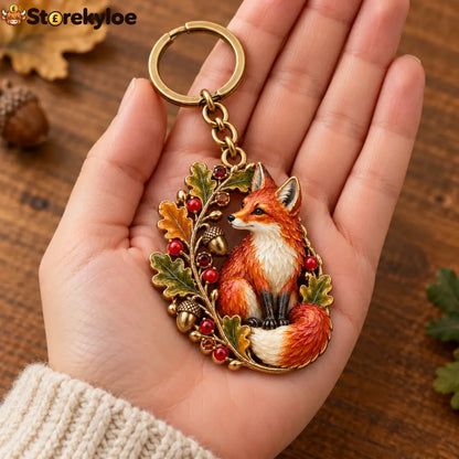 Autumn Woodland Fox 🍂 Oak & Berry Keepsake Keyring - Fox
