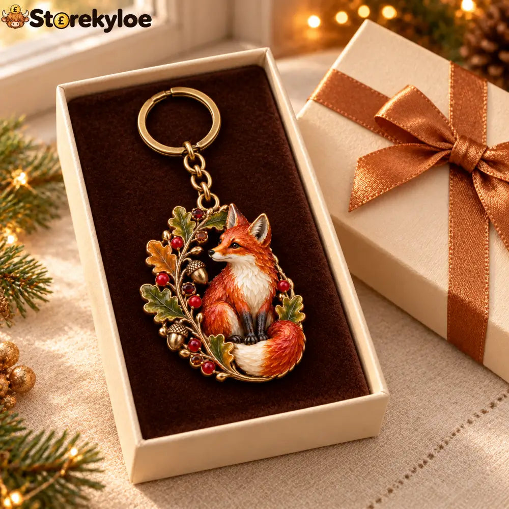 Autumn Woodland Fox 🍂 Oak & Berry Keepsake Keyring - Fox