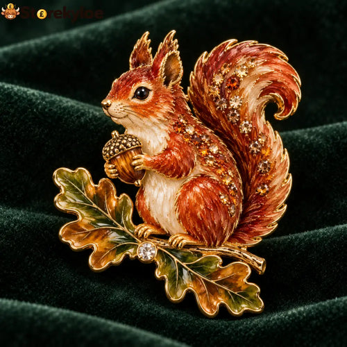Autumn Woodland Squirrel 🐿️ Oak & Acorn Country Brooch - fox