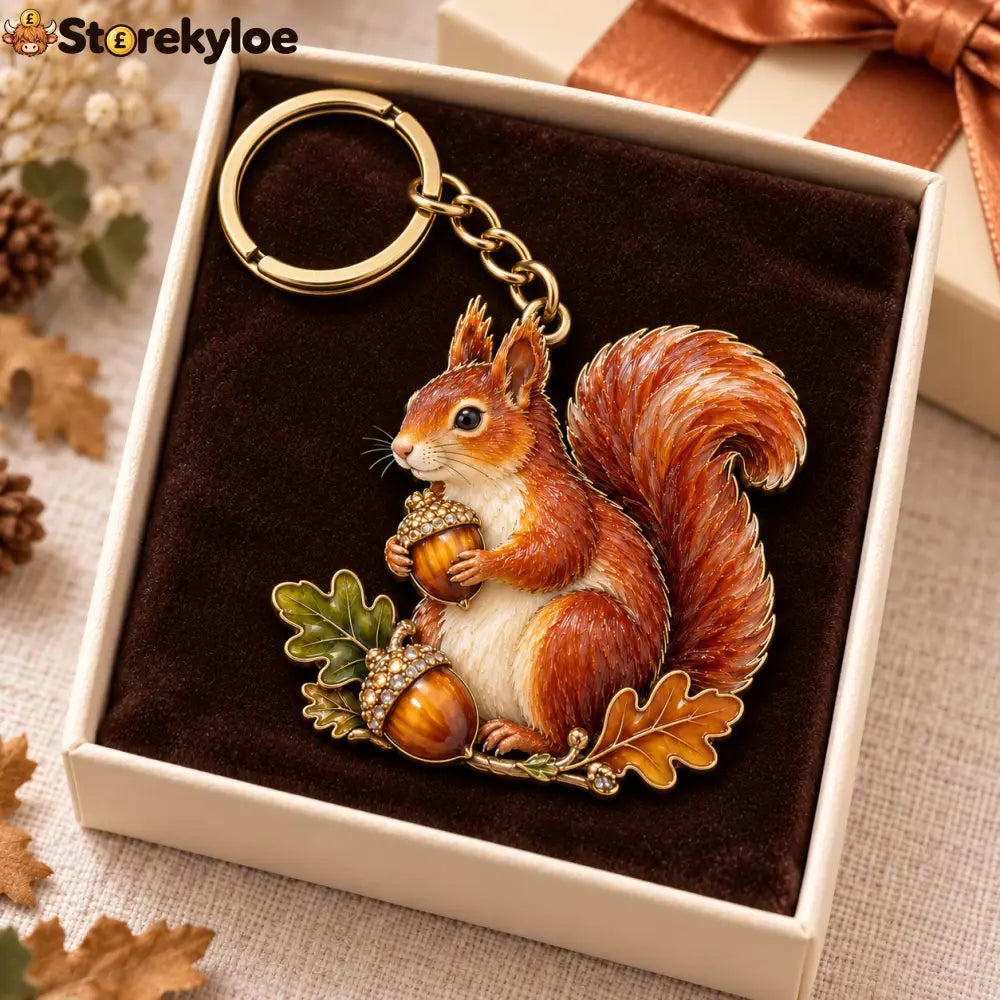 AUTUMN WOODLAND SQUIRREL 🍂 Oak & Acorn Keepsake Keyring - Oak & Acorn