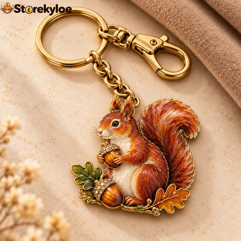 AUTUMN WOODLAND SQUIRREL 🍂 Oak & Acorn Keepsake Keyring - Oak & Acorn