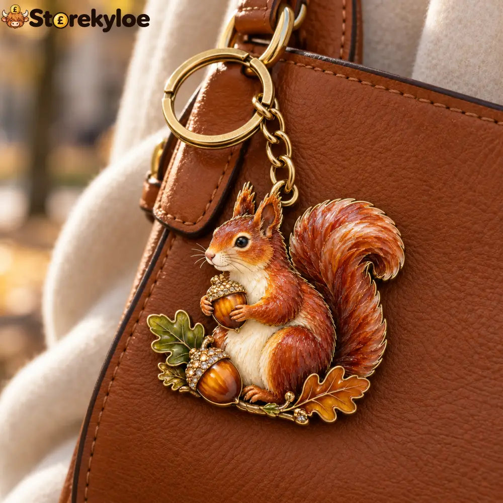 AUTUMN WOODLAND SQUIRREL 🍂 Oak & Acorn Keepsake Keyring - Oak & Acorn
