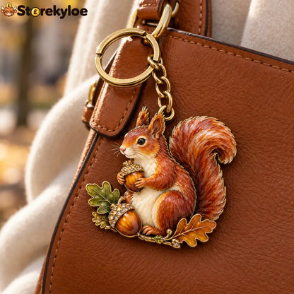 AUTUMN WOODLAND SQUIRREL 🍂 Oak & Acorn Keepsake Keyring - Oak & Acorn