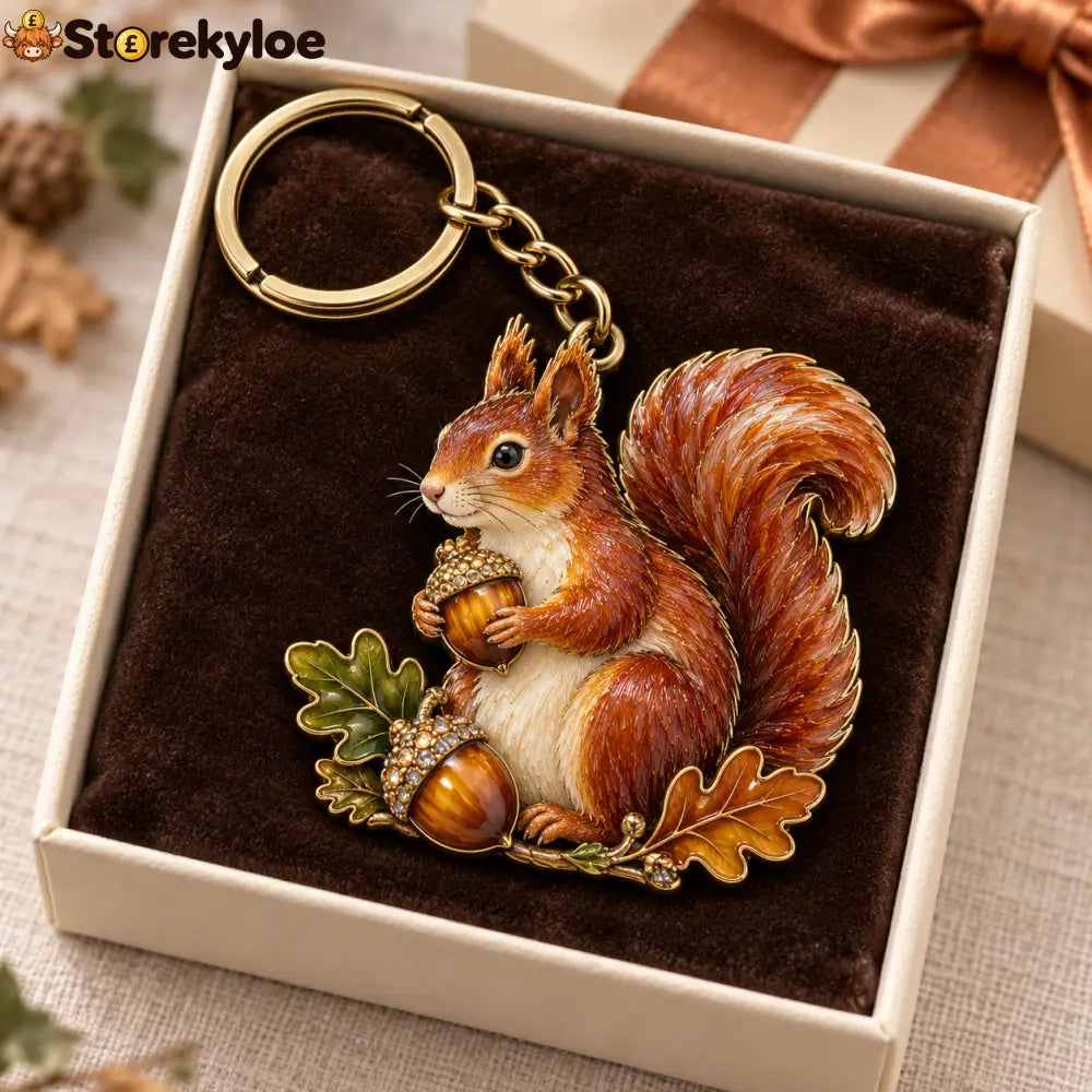 AUTUMN WOODLAND SQUIRREL 🍂 Oak & Acorn Keepsake Keyring - Oak & Acorn