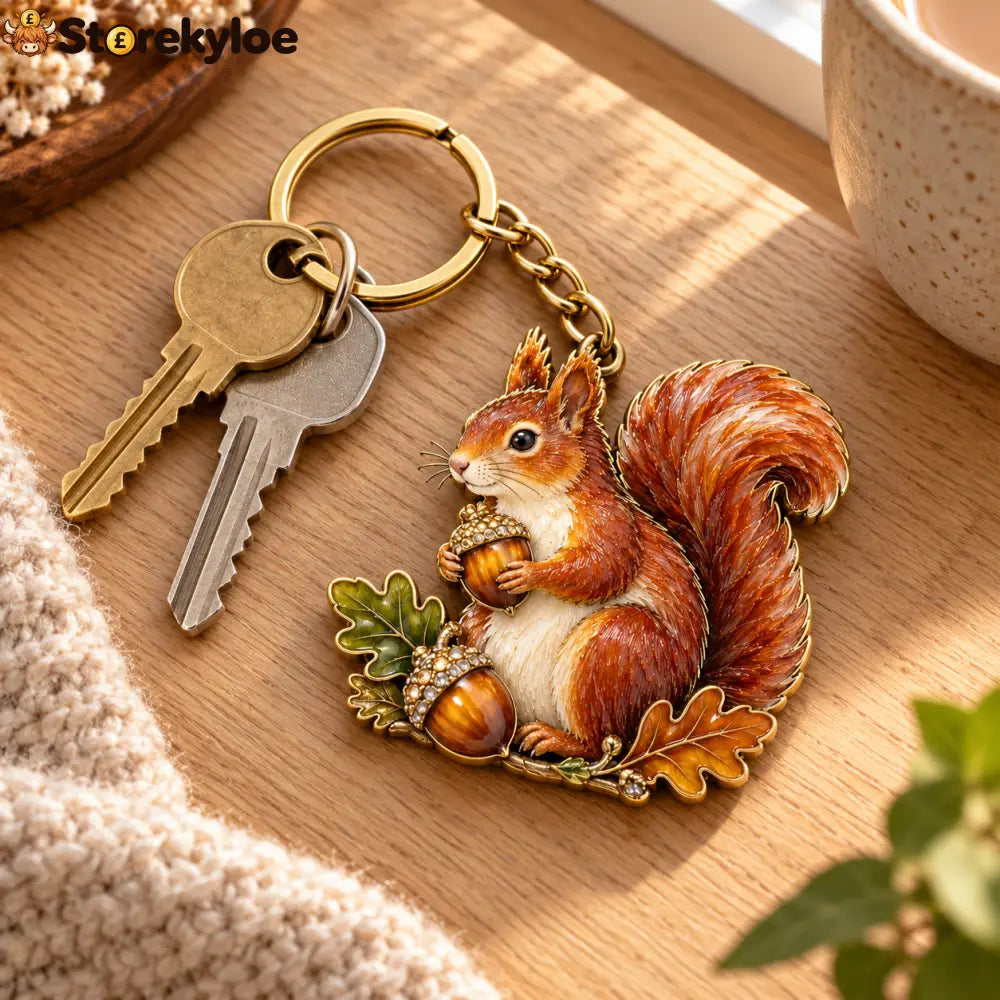 AUTUMN WOODLAND SQUIRREL 🍂 Oak & Acorn Keepsake Keyring - Oak & Acorn
