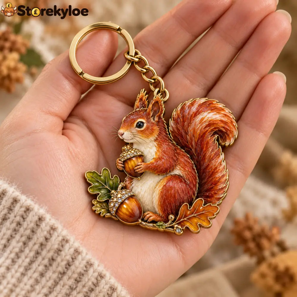 AUTUMN WOODLAND SQUIRREL 🍂 Oak & Acorn Keepsake Keyring - Oak & Acorn