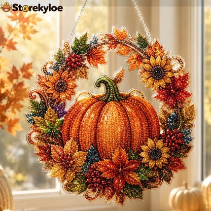 🍂 Autumnal pumpkin wreath with a diamond pattern to hang up – Complete DIY kit