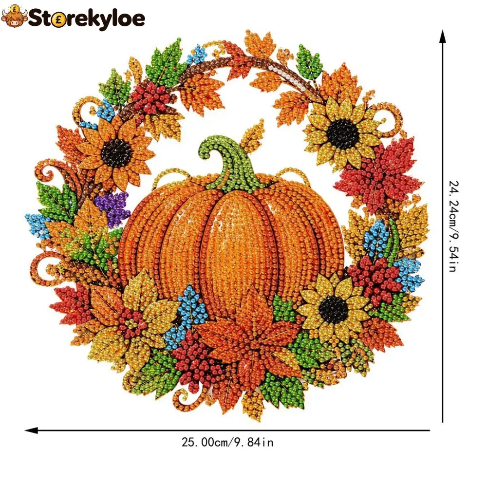 🍂 Autumnal pumpkin wreath with a diamond pattern to hang up – Complete DIY kit