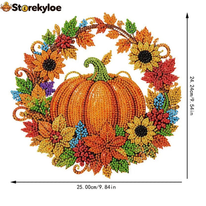🍂 Autumnal pumpkin wreath with a diamond pattern to hang up – Complete DIY kit
