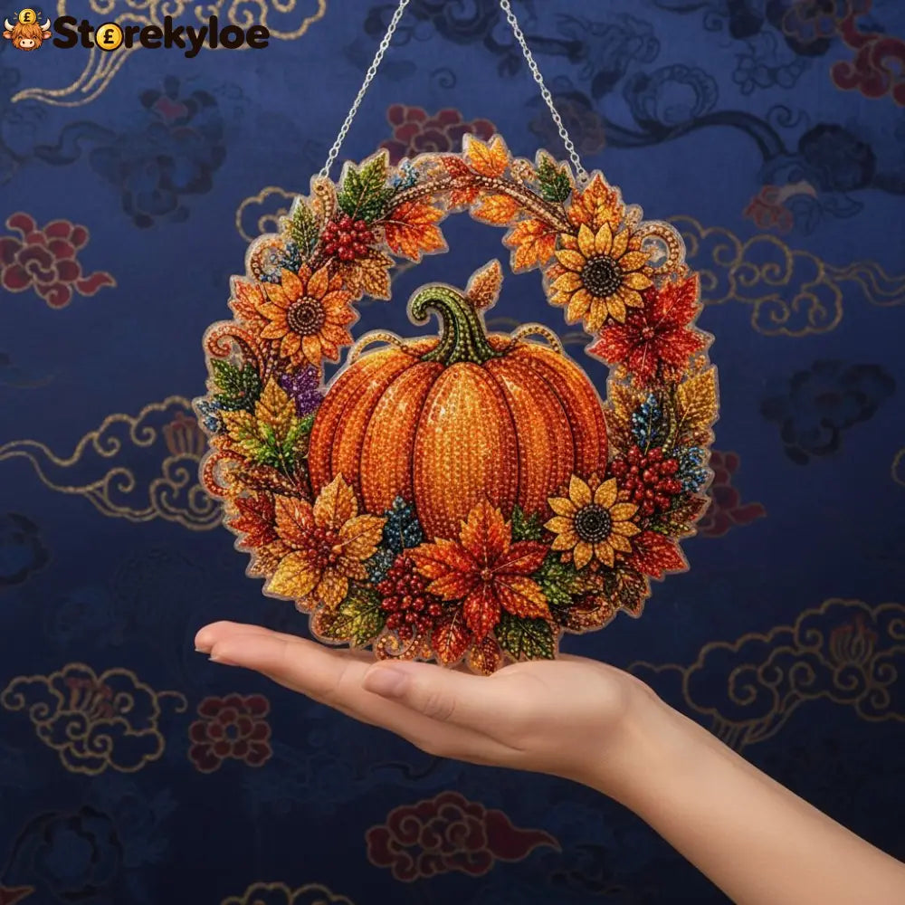 🍂 Autumnal pumpkin wreath with a diamond pattern to hang up – Complete DIY kit