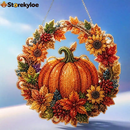 🍂 Autumnal pumpkin wreath with a diamond pattern to hang up – Complete DIY kit