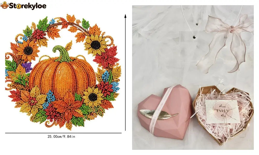 🍂 Autumnal pumpkin wreath with a diamond pattern to hang up – Complete DIY kit