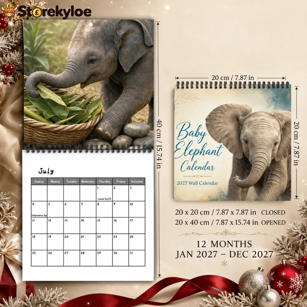 Baby Elephant 2027 Wall Calendar – Cute Baby Elephant Art Calendar Gift For Wildlife Animal Lovers