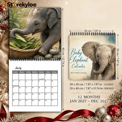 Baby Elephant 2027 Wall Calendar – Cute Baby Elephant Art Calendar Gift For Wildlife Animal Lovers