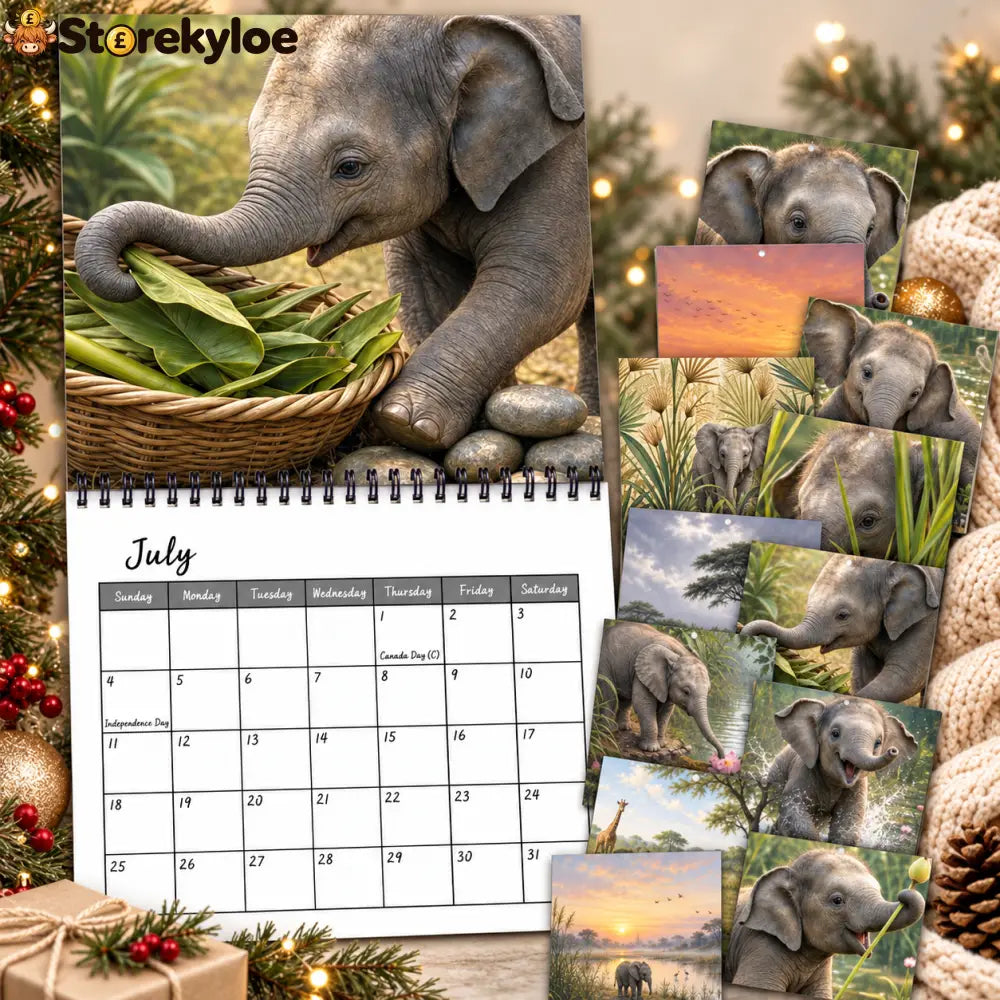 Baby Elephant 2027 Wall Calendar – Cute Baby Elephant Art Calendar Gift For Wildlife Animal Lovers