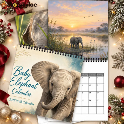 Baby Elephant 2027 Wall Calendar – Cute Baby Elephant Art Calendar Gift For Wildlife Animal Lovers