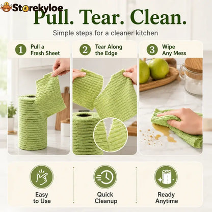 🍃 Bamboo Fiber Cleaning Cloth Roll – Thick Absorbent Tear-Off Kitchen Towels for Grease Spills & Everyday Cleaning