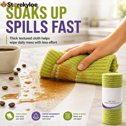 🍃 Bamboo Fiber Cleaning Cloth Roll – Thick Absorbent Tear-Off Kitchen Towels for Grease Spills & Everyday Cleaning