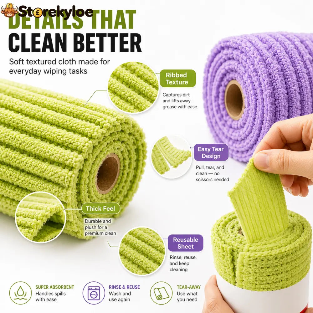 🍃 Bamboo Fiber Cleaning Cloth Roll – Thick Absorbent Tear-Off Kitchen Towels for Grease Spills & Everyday Cleaning