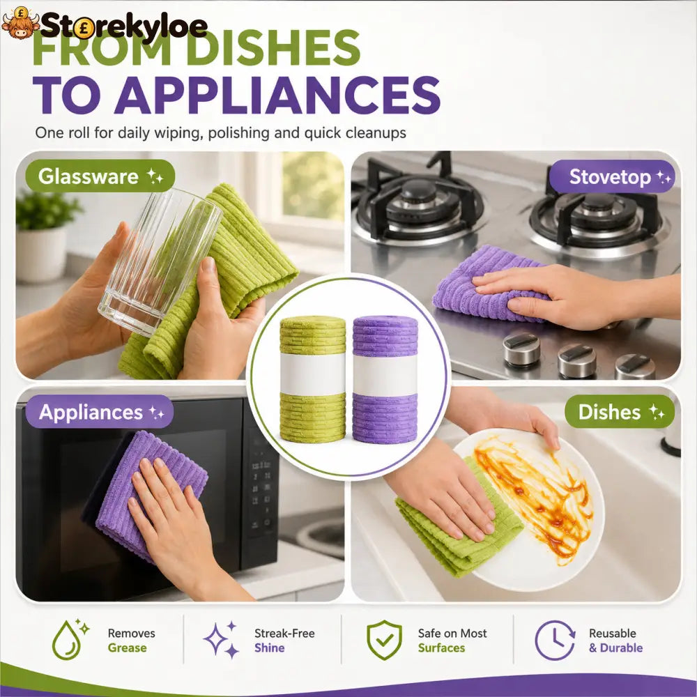 🍃 Bamboo Fiber Cleaning Cloth Roll – Thick Absorbent Tear-Off Kitchen Towels for Grease Spills & Everyday Cleaning