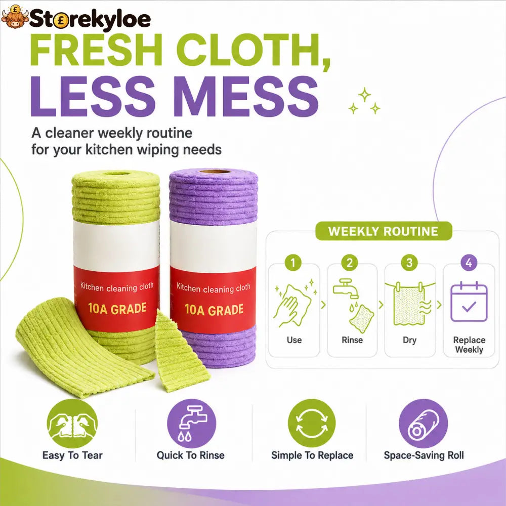 🍃 Bamboo Fiber Cleaning Cloth Roll – Thick Absorbent Tear-Off Kitchen Towels for Grease Spills & Everyday Cleaning