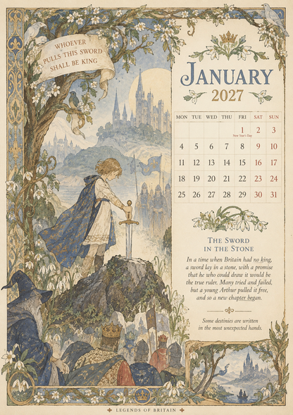Legends of Britain 2027 Wall Calendar – Folk Tales, Monsters & Old Stories ——12 Months of Ancient Legends, Mysterious Creatures & Forgotten British Tales