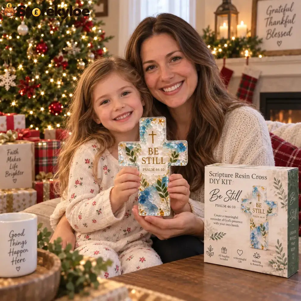 ✝️ Beginner-friendly Be Still Scripture Resin Cross Diy Kit | Complete Kit With Cross Mold Two-part Resin Florals Gold