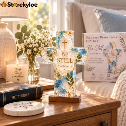 ✝️ Beginner-friendly Be Still Scripture Resin Cross Diy Kit | Complete Kit With Cross Mold Two-part Resin Florals Gold