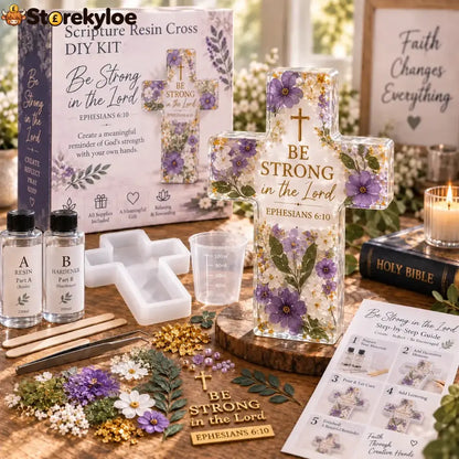 ✝️ Beginner-friendly Be Still Scripture Resin Cross Diy Kit | Complete Kit With Cross Mold Two-part Resin Florals Gold
