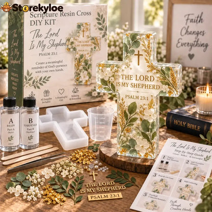 ✝️ Beginner-friendly Be Still Scripture Resin Cross Diy Kit | Complete Kit With Cross Mold Two-part Resin Florals Gold