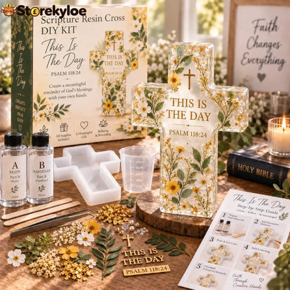 ✝️ Beginner-friendly Be Still Scripture Resin Cross Diy Kit | Complete Kit With Cross Mold Two-part Resin Florals Gold