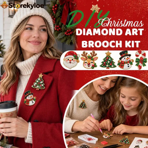 🎄Beginner-Friendly Christmas Diamond Painting Brooch DIY Kit | 6 Festive Designs with Sparkling Gems & Pin Backs 💎