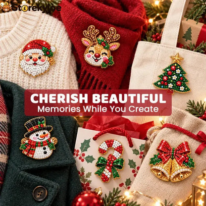 🎄Beginner-Friendly Christmas Diamond Painting Brooch DIY Kit | 6 Festive Designs with Sparkling Gems & Pin Backs 💎