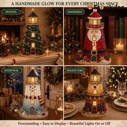🎄Beginner-Friendly DIY Lighted Christmas Character Sea Glass-Style Lighthouse Kit Collection | Complete Kit with Sea