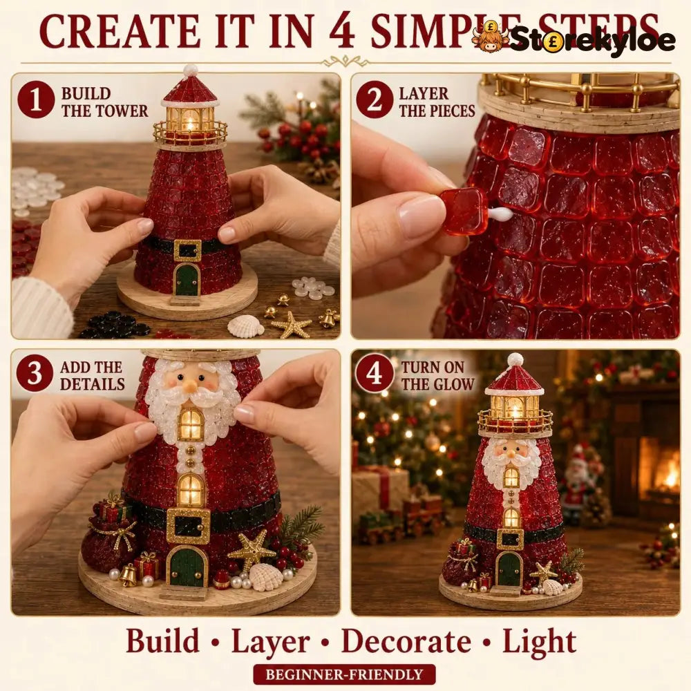 🎄Beginner-Friendly DIY Lighted Christmas Character Sea Glass-Style Lighthouse Kit Collection | Complete Kit with Sea