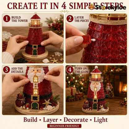 🎄Beginner-Friendly DIY Lighted Christmas Character Sea Glass-Style Lighthouse Kit Collection | Complete Kit with Sea