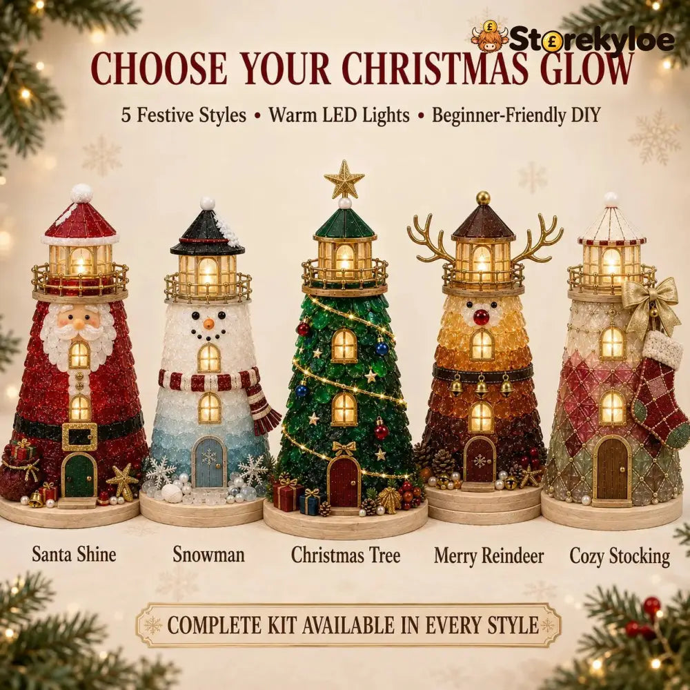 🎄Beginner-Friendly DIY Lighted Christmas Character Sea Glass-Style Lighthouse Kit Collection | Complete Kit with Sea