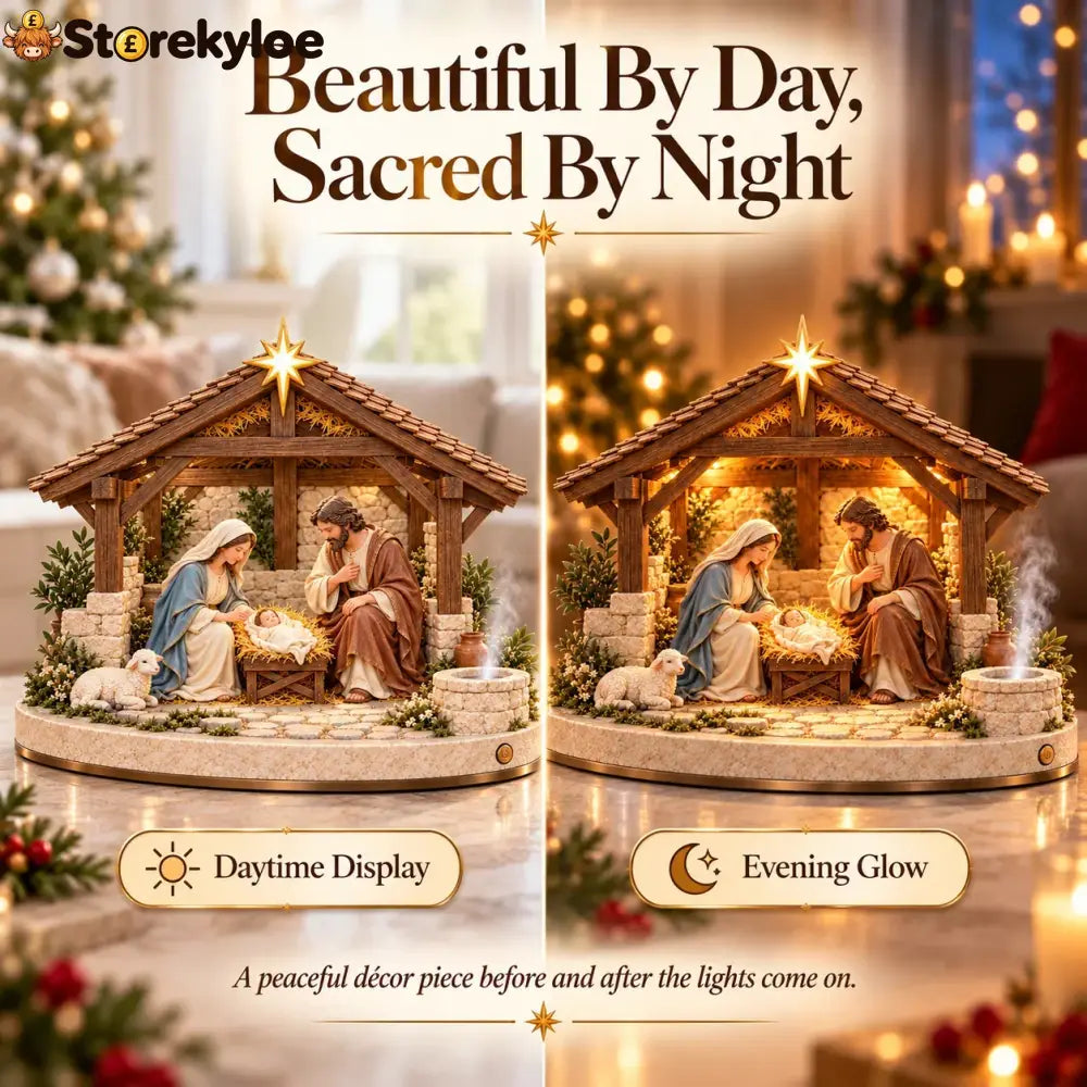 🔥🔥🔥 Bethlehem Holy Night – Light-Up Nativity Scene with Gentle Mist 🎄