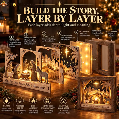 ⭐ Bethlehem Light-up Nativity Shadow Box Diy Kit – Layered Wooden Christmas Craft