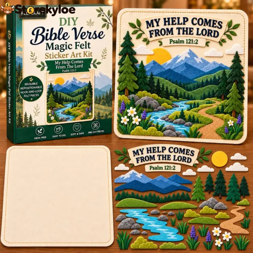 🌿✝️ Bible Verse Magic Felt Sticker Art DIY Kit – 6 Faith-Inspired Designs - 🏔️ My Help Comes From The Lord / Finished