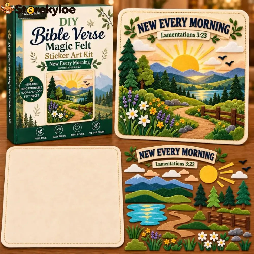 🌿✝️ Bible Verse Magic Felt Sticker Art DIY Kit – 6 Faith-Inspired Designs - 🌄 New Every Morning / Finished Size: