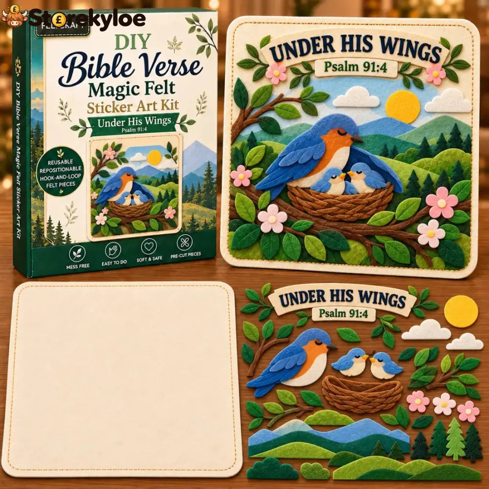 🌿✝️ Bible Verse Magic Felt Sticker Art DIY Kit – 6 Faith-Inspired Designs - 🐦 Under His Wings / Finished Size: Approx.