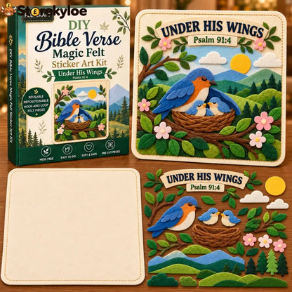 🌿✝️ Bible Verse Magic Felt Sticker Art DIY Kit – 6 Faith-Inspired Designs - 🐦 Under His Wings / Finished Size: Approx.